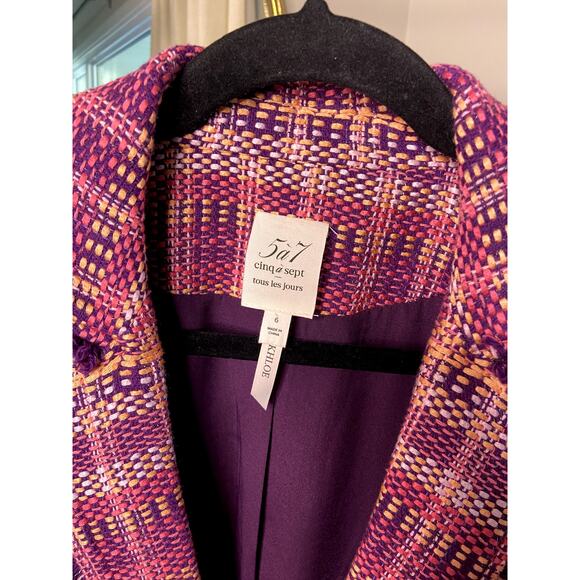 Cinq a Sept Khloe Boxweave Tweed Pink Purple Blazer size 6 - Picture 4 of 7